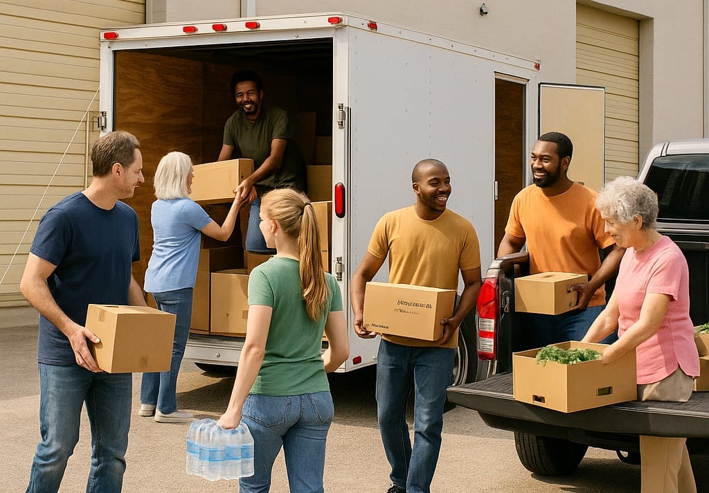 fedd4 people loading truck with food