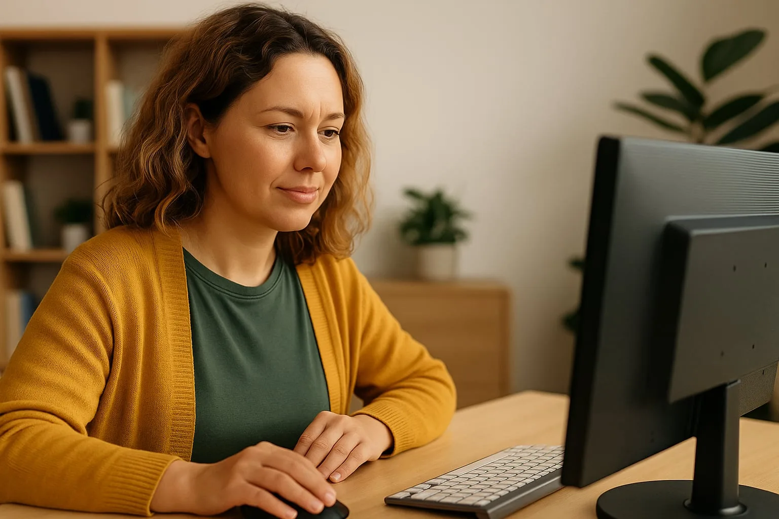 woman at comp 1 woman at computer